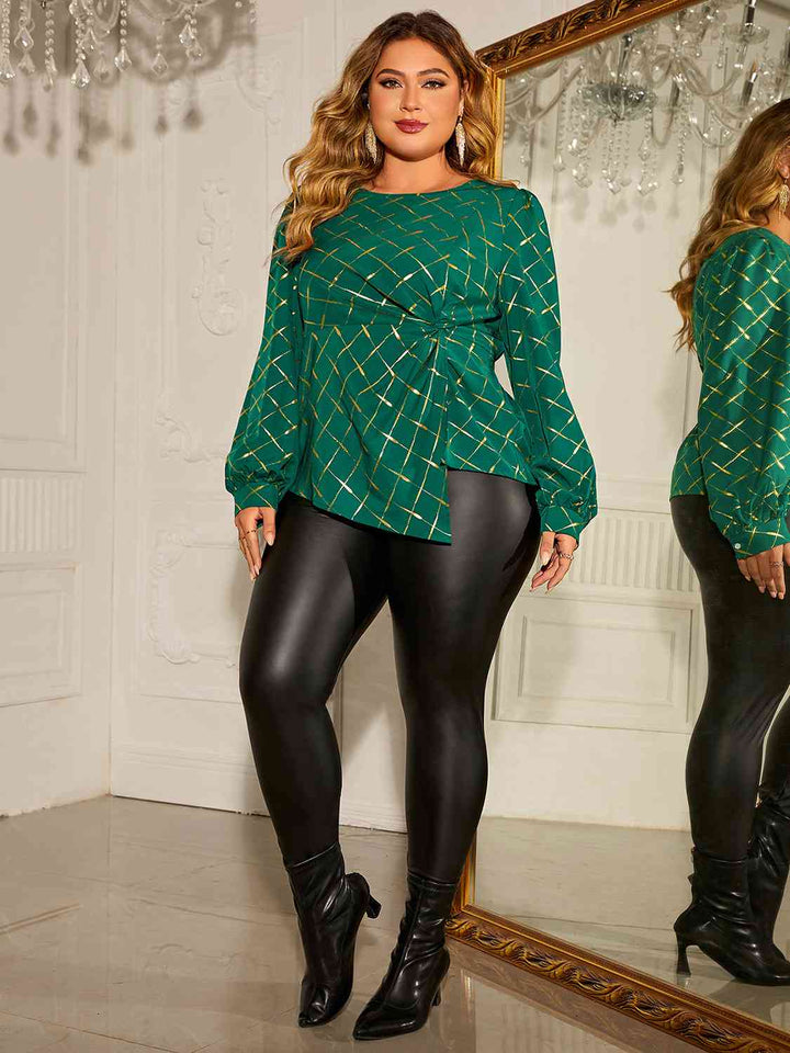 Plus Size Twist Front Long Sleeve Blouse | 1mrk.com