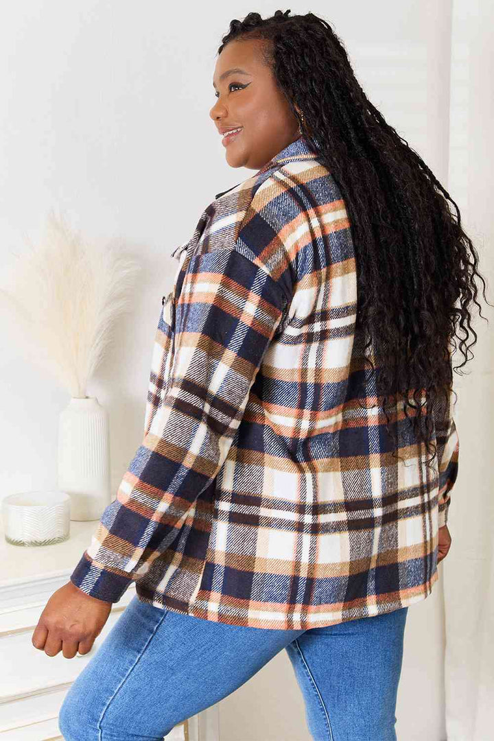 Double Take Plaid Button Front Shirt Jacket with Breast Pockets |1mrk.com