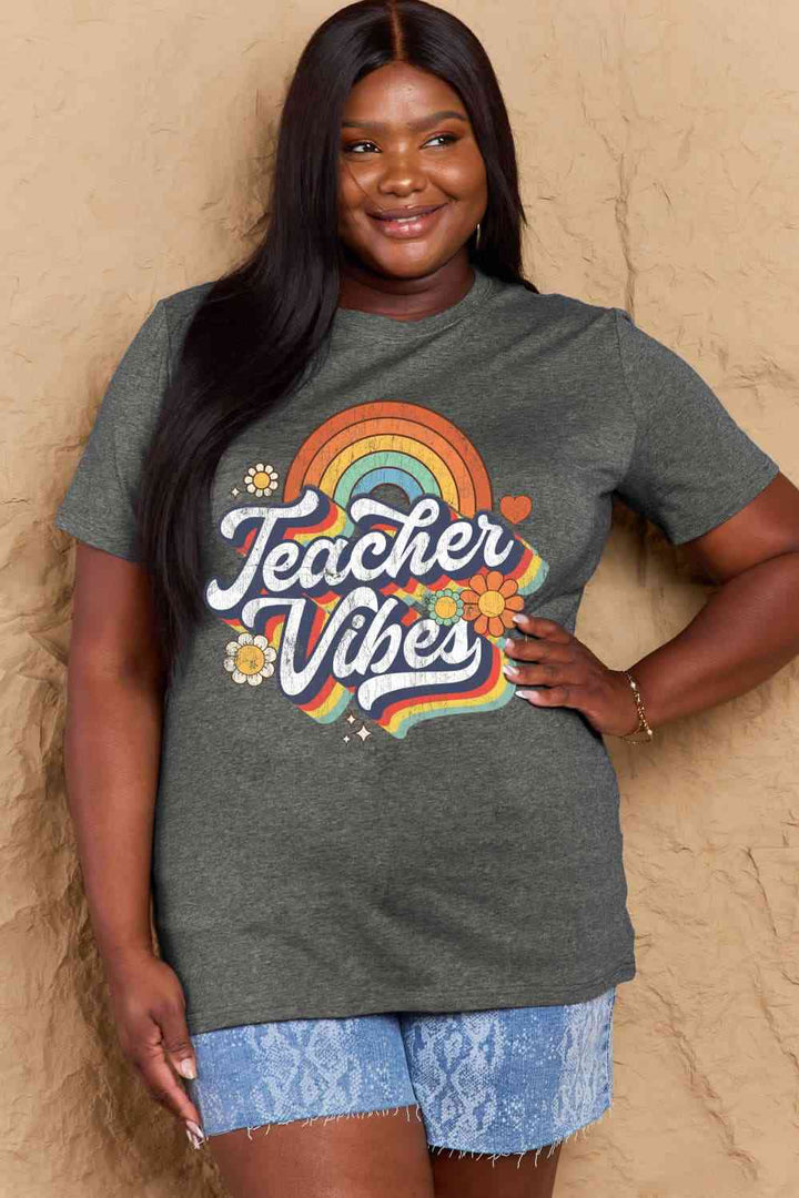 Simply Love Full Size TEACHER VIBES Graphic Cotton T-Shirt | 1mrk.com