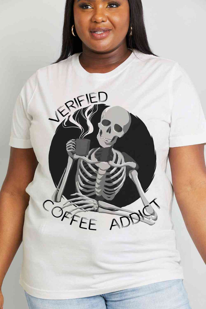 Simply Love Full Size VERIFIED COFFEE ADDICT Graphic Cotton Tee | 1mrk.com