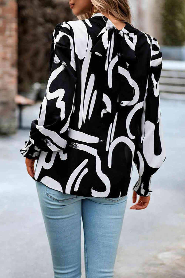 Printed Smocked Puff Sleeve Blouse | 1mrk.com