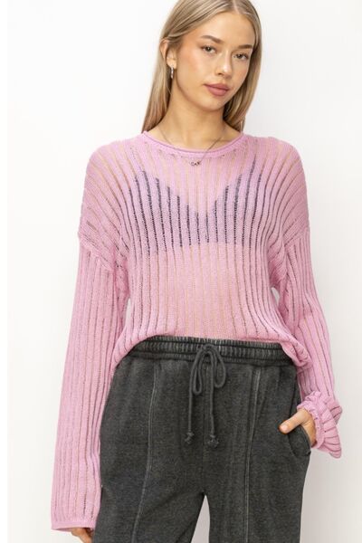 HYFVE Openwork Ribbed Long Sleeve Knit Top |1mrk.com