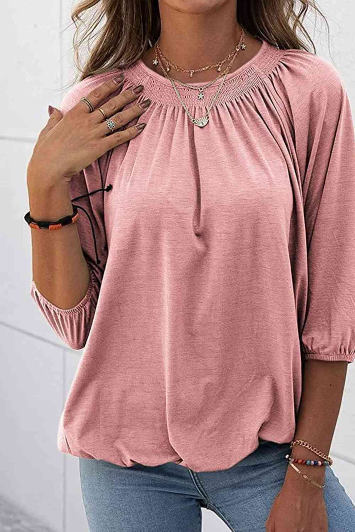 Gathered Detail Round Neck T-Shirt | 1mrk.com