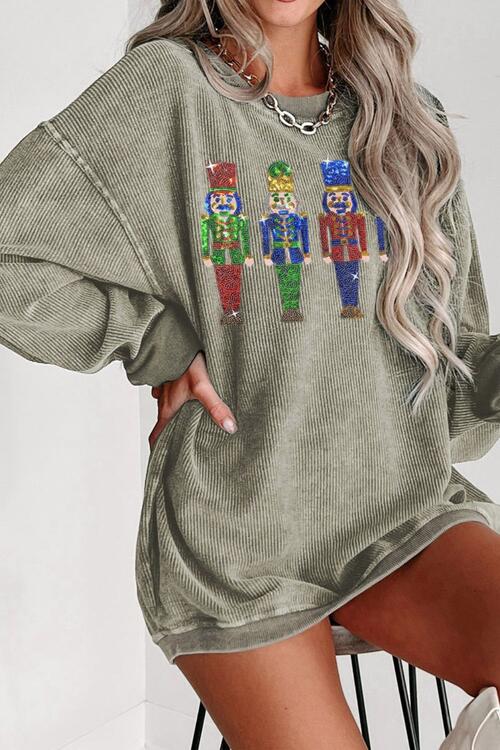 Sequin Nutcracker Drop Shoulder Sweatshirt |1mrk.com