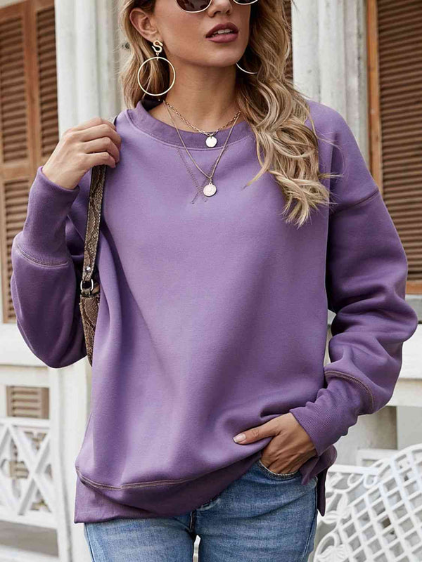 Dropped Shoulder Slit Sweatshirt |1mrk.com