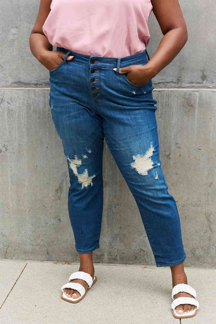 Judy Blue Melanie Full Size High Waisted Distressed Boyfriend Jeans | 1mrk.com