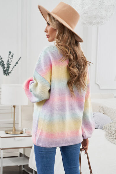 Contrast Balloon Sleeve Dropped Shoulder Cardigan |1mrk.com