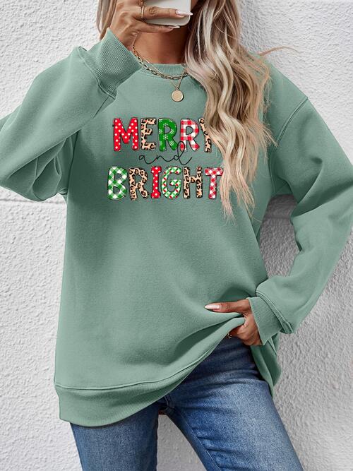 MERRY AND BRIGHT Round Neck Sweatshirt |1mrk.com