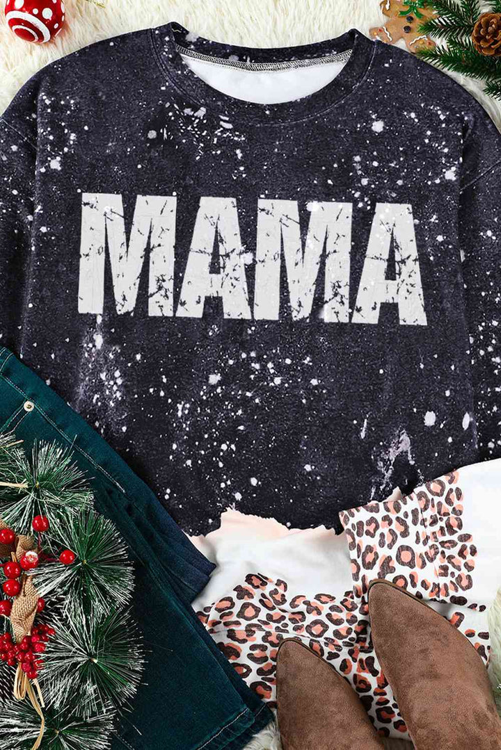 MAMA Leopard Color Block Round Neck Sweatshirt |1mrk.com