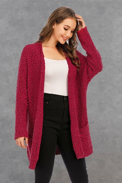 Pocketed Open Front Long Sleeve Cardigan |1mrk.com