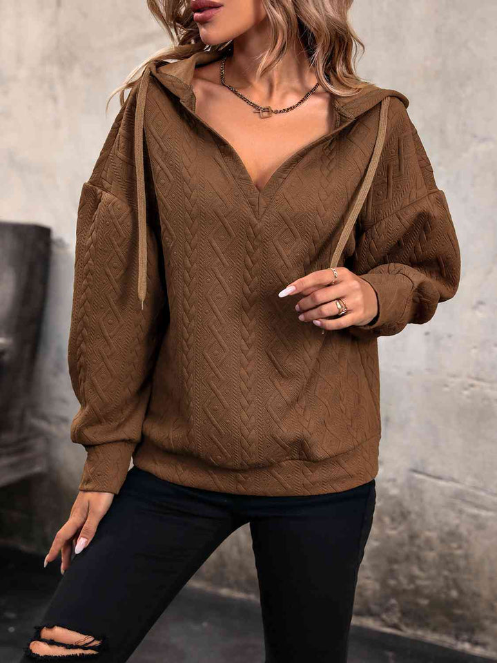 Drawstring Dropped Shoulder Long Sleeve Hoodie | 1mrk.com