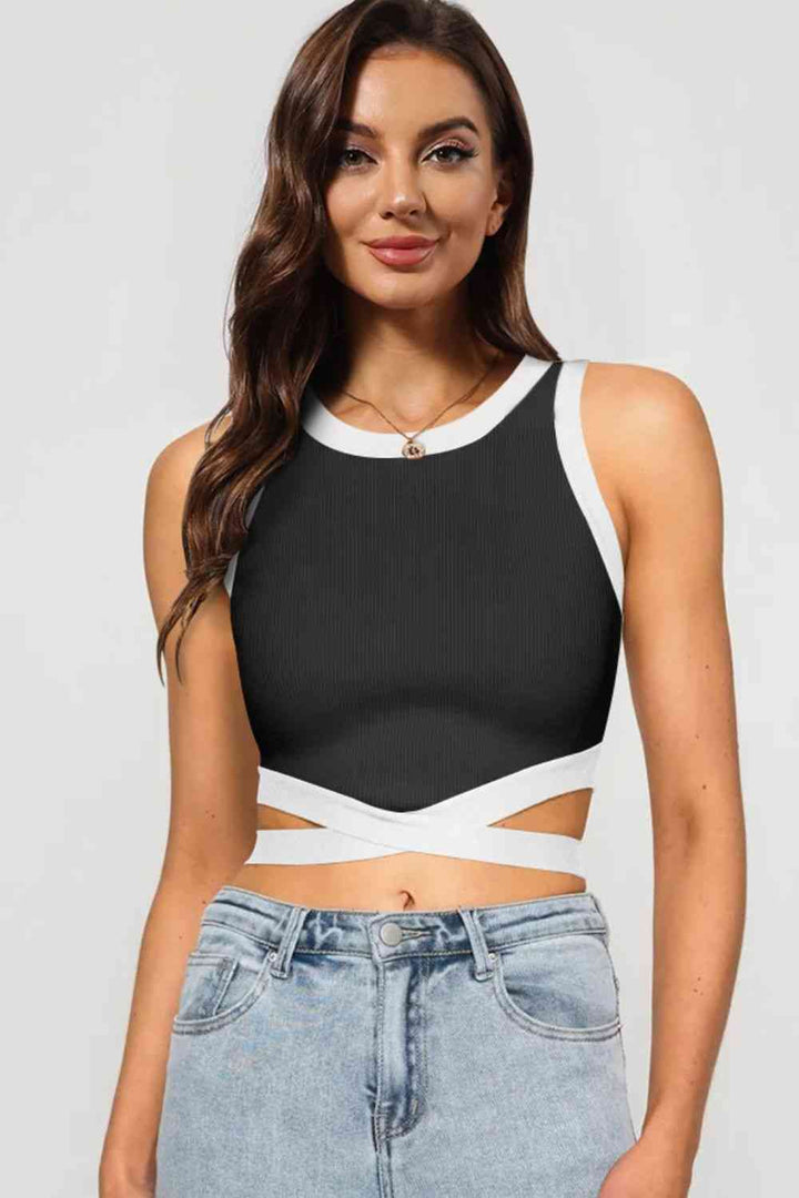 Contrast Tie Back Round Neck Tank | 1mrk.com