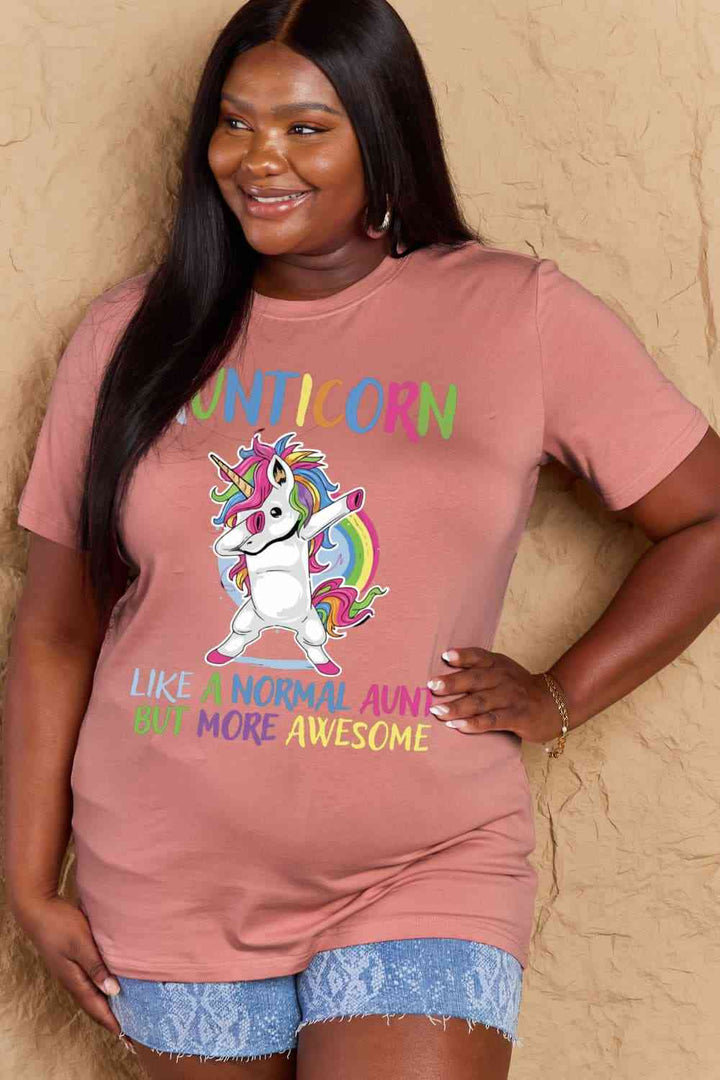 Simply Love Full Size AUNTICORN LIKE A NORMAL AUNT BUT MORE AWESOME Graphic Cotton Tee | 1mrk.com