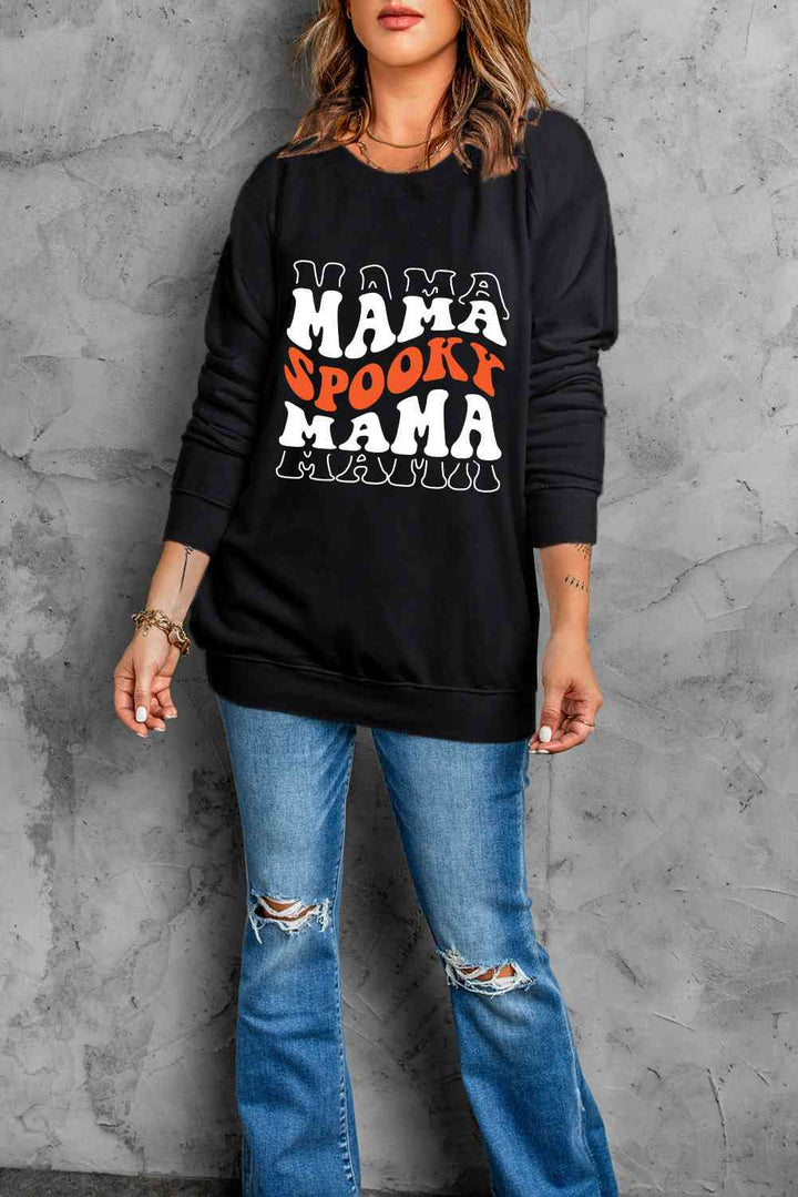 Round Neck Long Sleeve SPOOKY MAMA Sweatshirt |1mrk.com