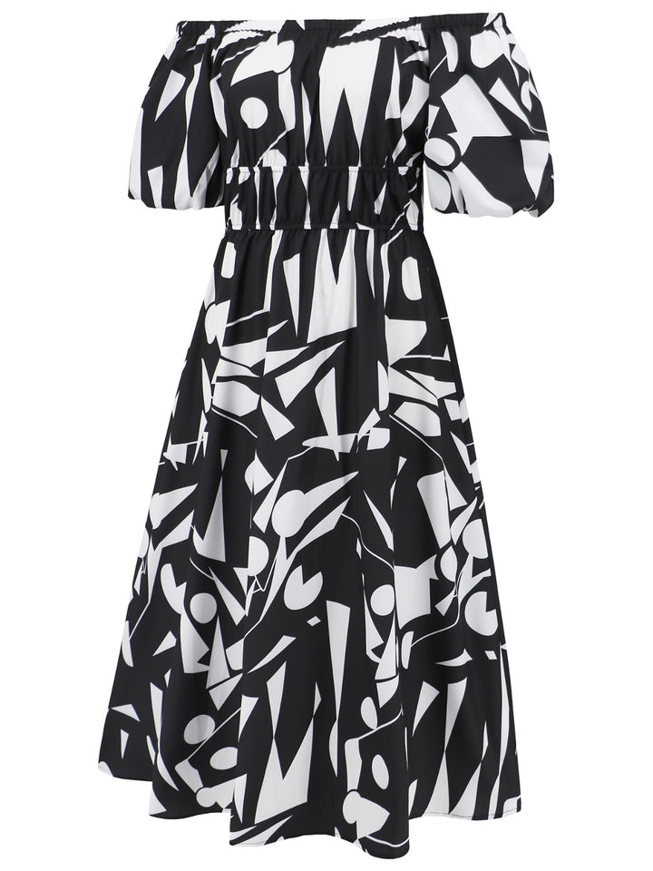 Printed Off-Shoulder Balloon Sleeve Dress | Trendsi