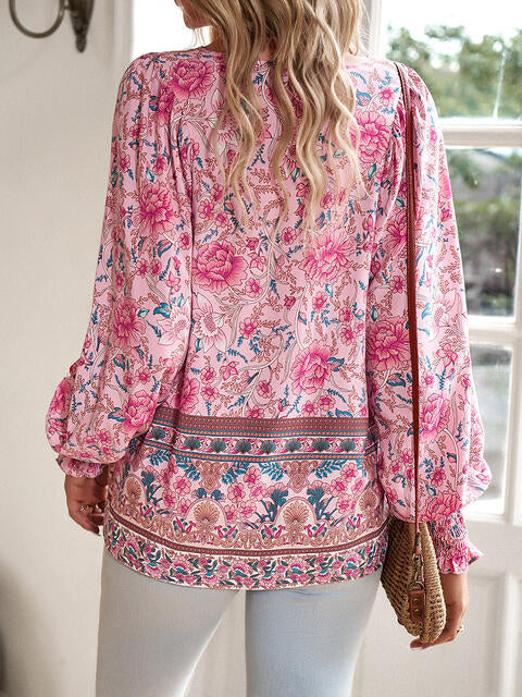 Bohemian Tie Neck Lantern Sleeve Blouse | 1mrk.com