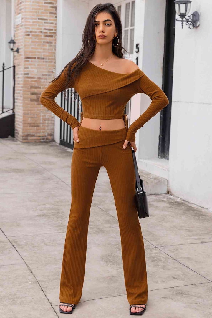 Asymmetrical Neck Ribbed Crop Top | 1mrk.com