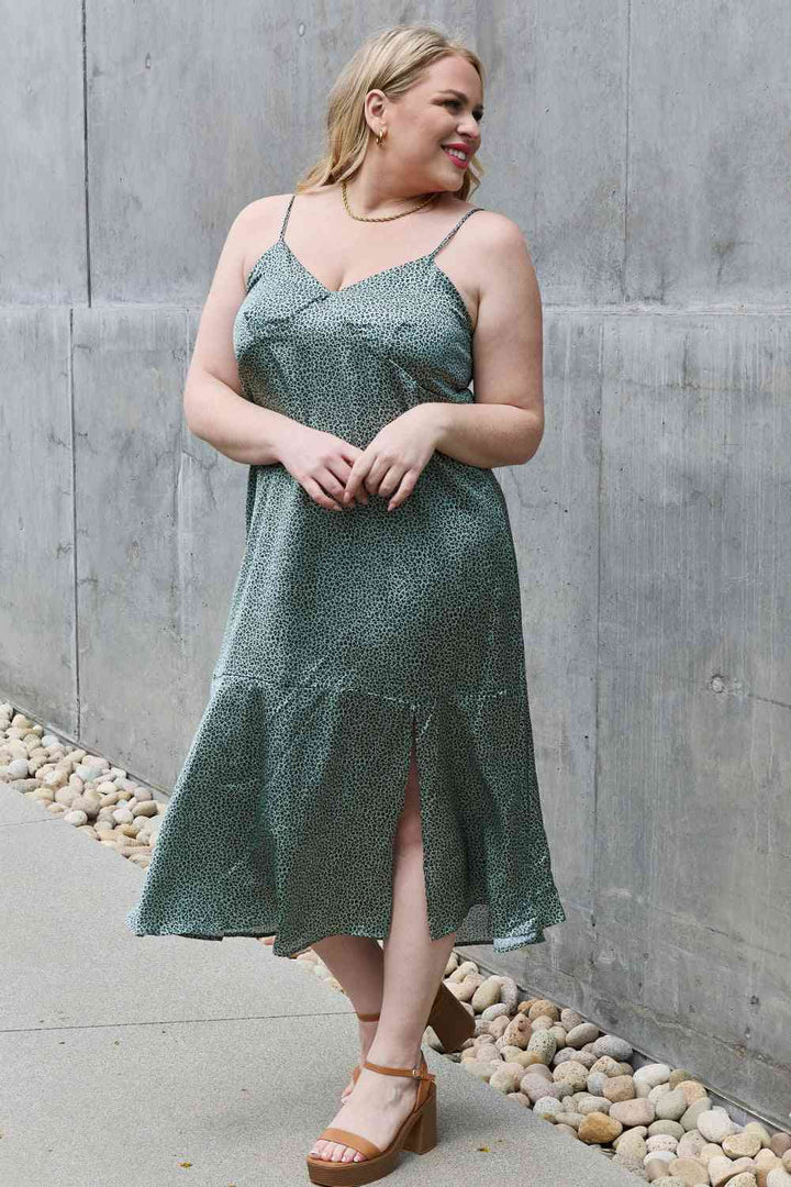 Jade By Jane Wild Thing Full Size Satin Midi Slit Dress | 1mrk.com