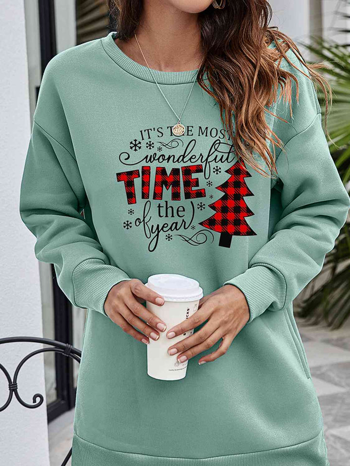 Christmas Tree Graphic Drop Shoulder Sweatshirt |1mrk.com