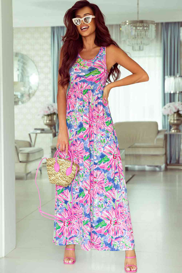 Floral Round Neck Sleeveless Dress | 1mrk.com