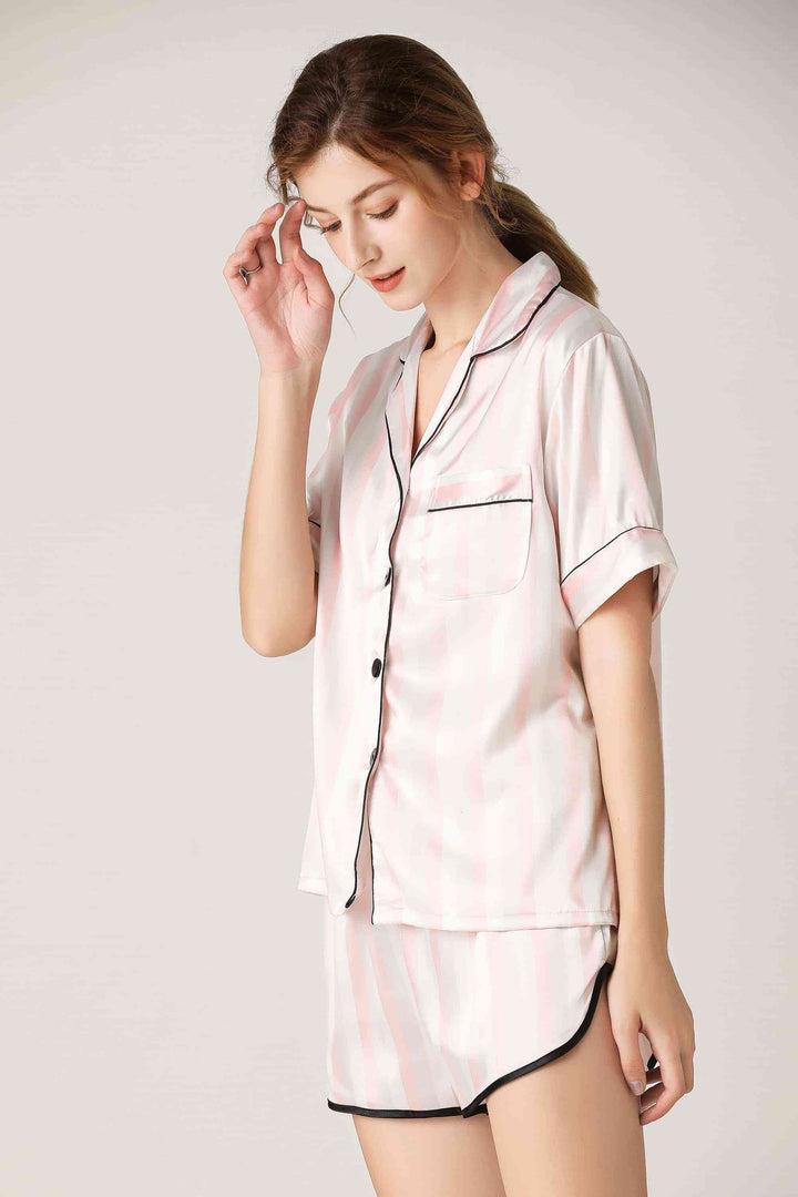 Lapel Collar Shirt and Shorts Lounge Set | 1mrk.com