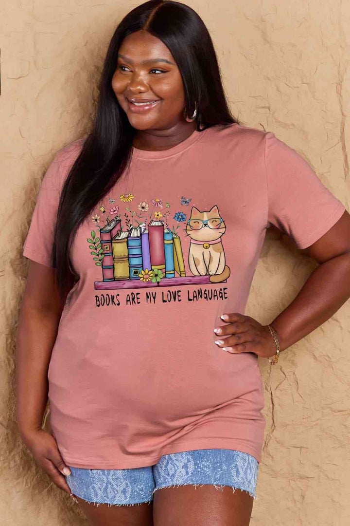 Simply Love Full Size BOOKS ARE MY LOVE LANGUAGE Graphic Cotton Tee | 1mrk.com