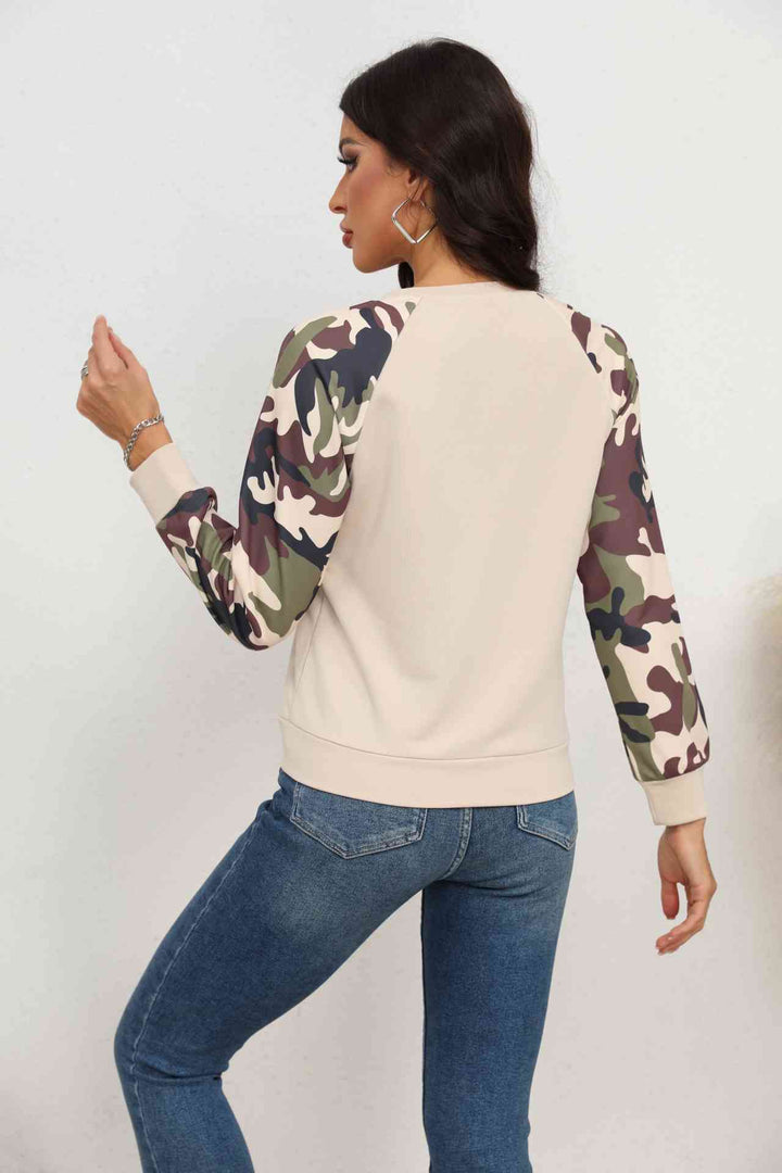 Camouflage Raglan Sleeve Sweatshirt |1mrk.com