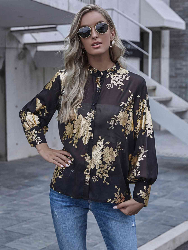 Floral Print Balloon Sleeve Shirt |1mrk.com