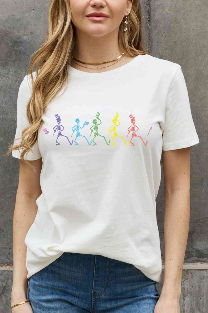 Simply Love Full Size Dancing Skeleton Graphic Cotton Tee | 1mrk.com