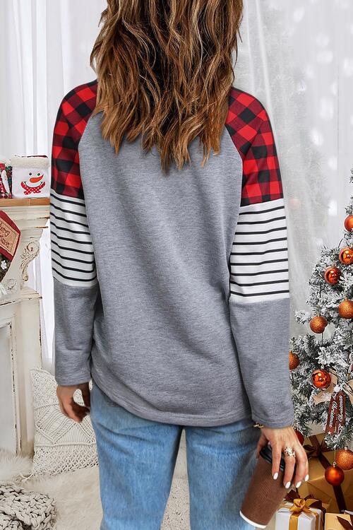 HAPPY CHRISTMAS Striped Long Sleeve T-Shirt | 1mrk.com