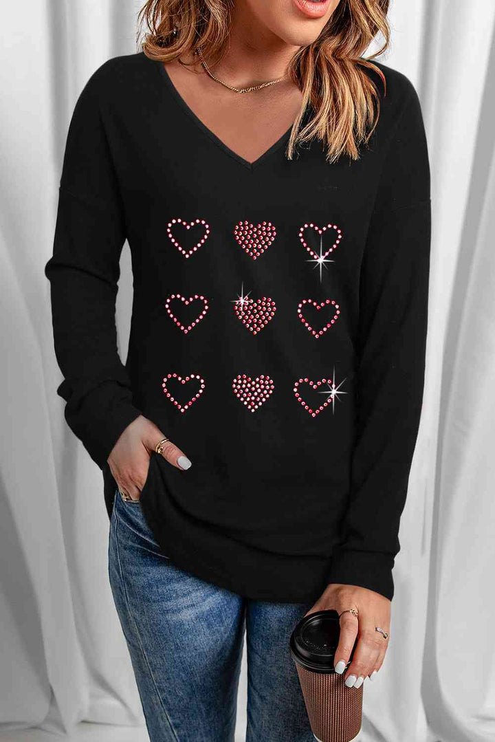 Heart V-Neck Long Sleeve Tee | 1mrk.com