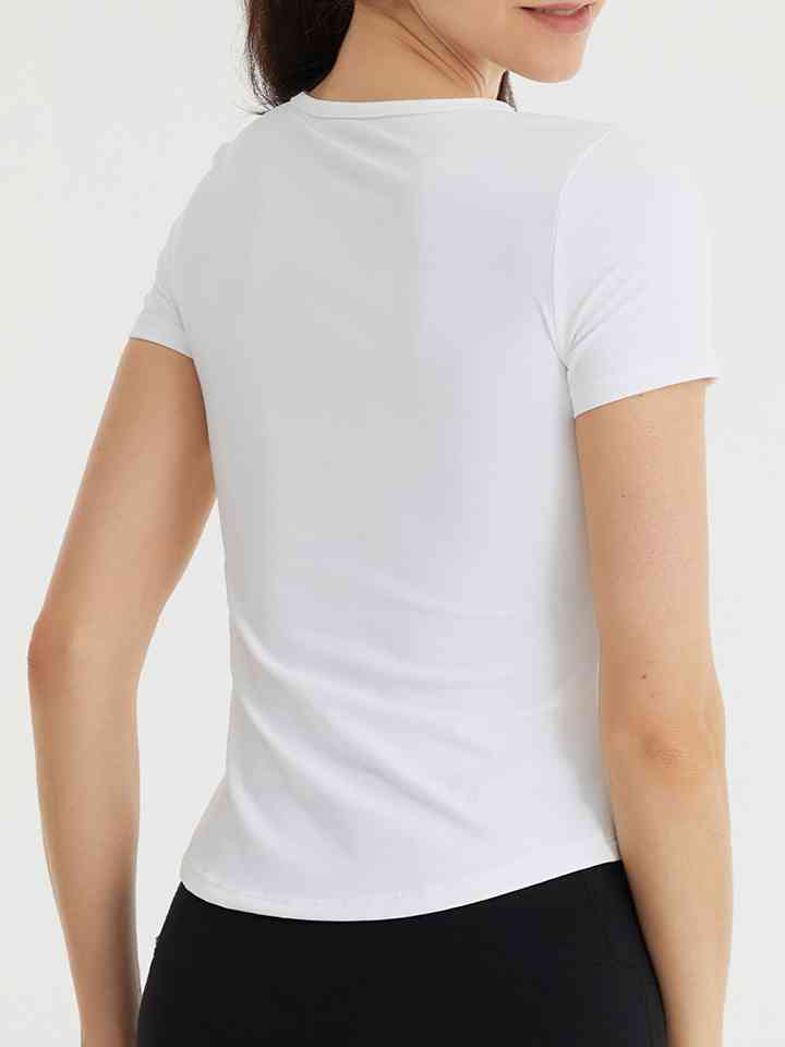 Notched Neck Short Sleeve Active Top | 1mrk.com