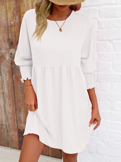 Round Neck Lantern Sleeve Mini Dress |1mrk.com