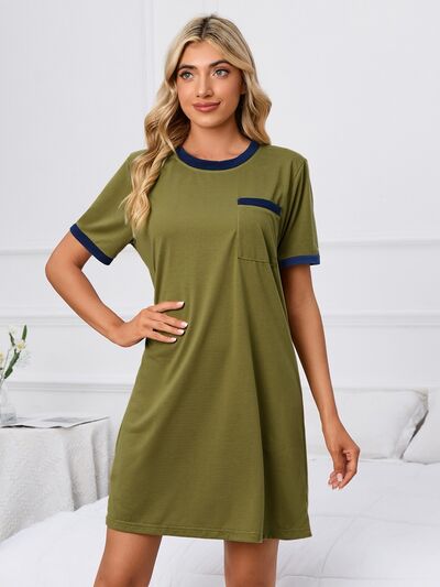 Contrast Trim Round Neck Mini Dress |1mrk.com