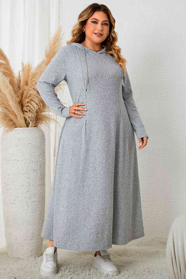 Plus Size Long Sleeve Hooded Maxi Dress |1mrk.com