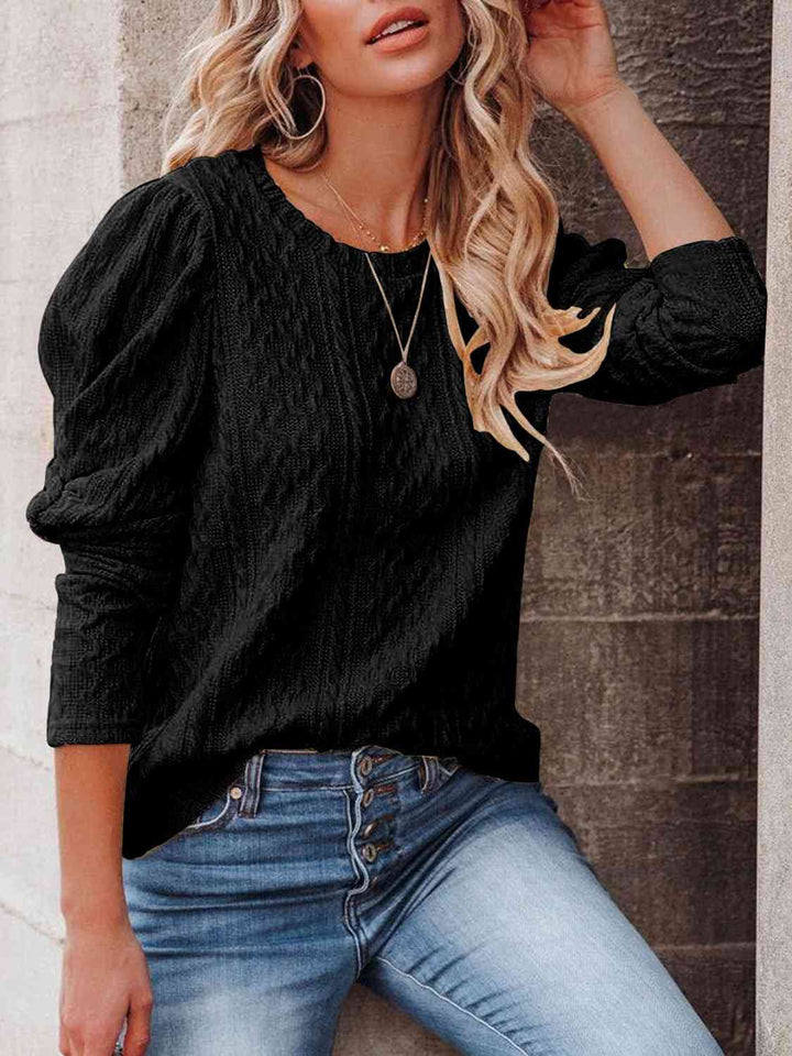 Round Neck Puff Sleeve Knit Top | 1mrk.com