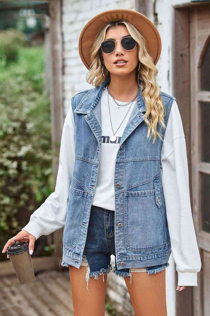 Sleeveless Denim Top with A Detachable Hood | 1mrk.com