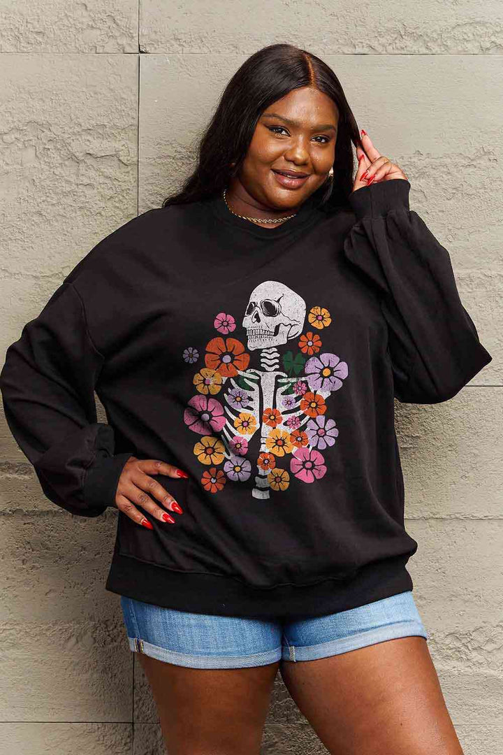 Simply Love Simply Love Full Size Flower Skeleton Graphic Sweatshirt |1mrk.com