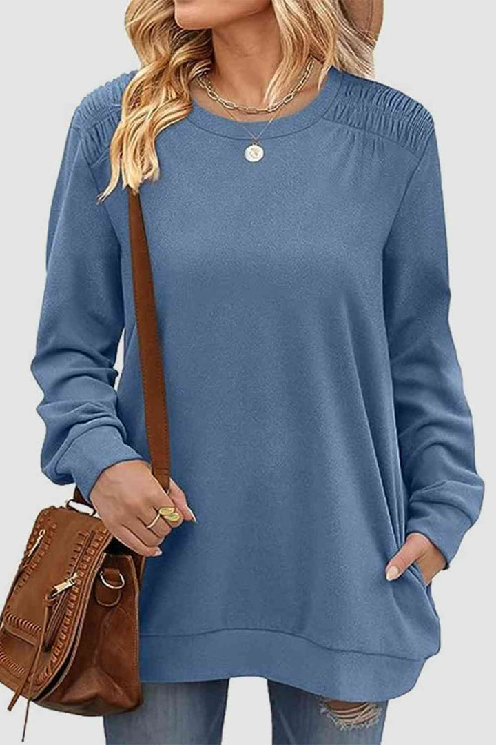 Ruched Round Neck Sweatshirt | 1mrk.com