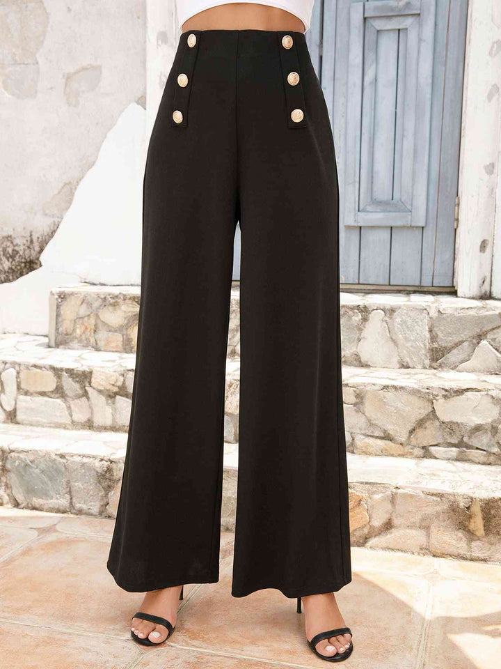 Buttoned High Waist Relax Fit Long Pants | 1mrk.com
