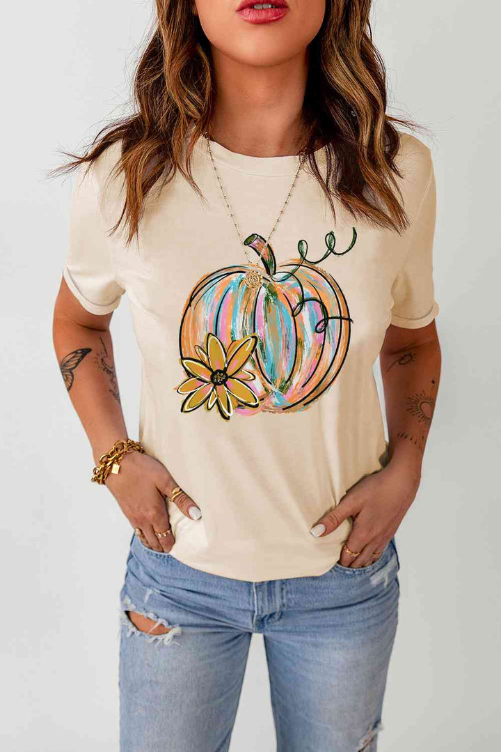 Pumpkin Graphic Round Neck T-Shirt | 1mrk.com
