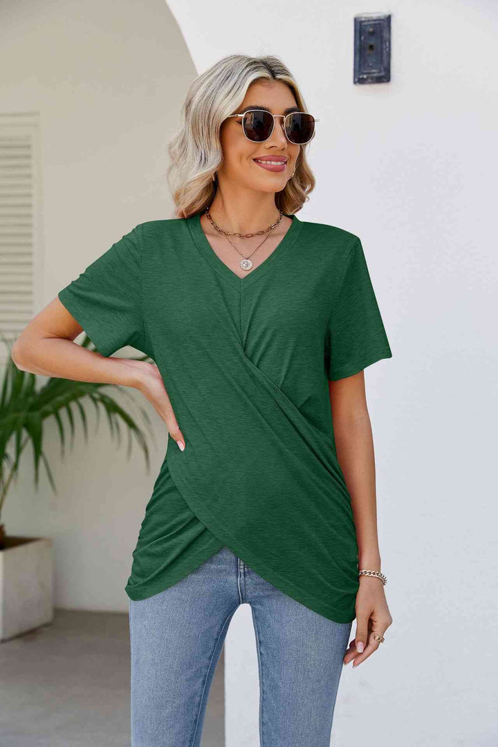 V-Neck Crisscross Short Sleeve Tee | 1mrk.com