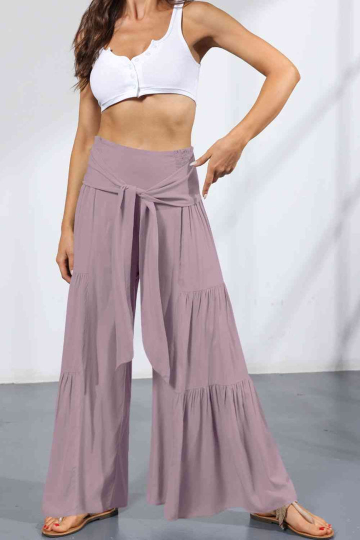 Tie Front Smocked Tiered Culottes | 1mrk.com