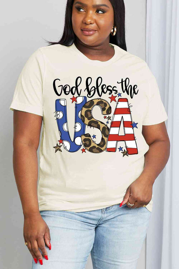 Simply Love Full Size GOD BLESS THE USA Graphic Cotton Tee | 1mrk.com