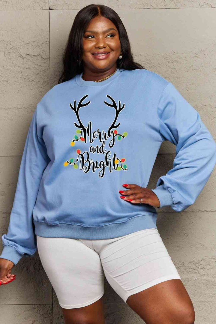 Simply Love Full Size MERRY AND BRIGHT Graphic Sweatshirt |1mrk.com