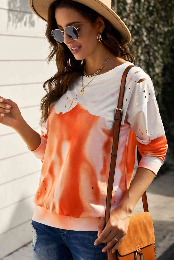 Tie Dye Round Neck Long Sleeve Sweatshirt |1mrk.com