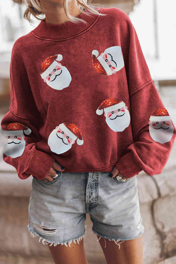 Sequin Santa Patch Round Neck Sweatshirt |1mrk.com