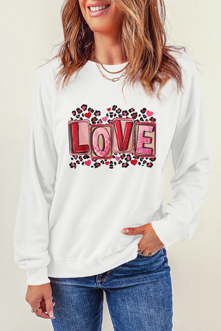 LOVE Round Neck Dropped Shoulder Sweatshirt | Trendsi