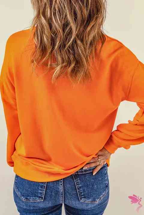 Round Neck Dropped Shoulder Pumpkin Graphic Sweatshirt |1mrk.com