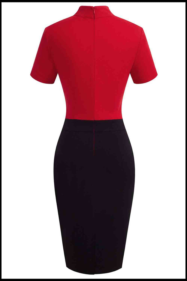 Round Neck Short Sleeve Pencil Dress |1mrk.com